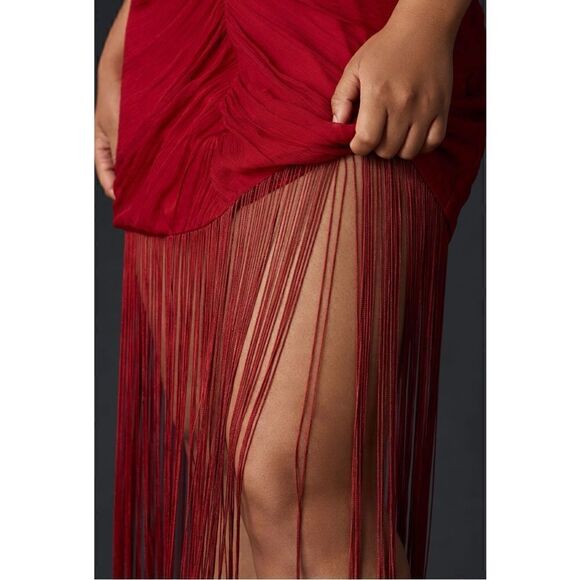 NEW Anthropologie Vineet Bahl Ruched Jazz Fringe Maxi Dress Medium Large X-Large - Picture 7 of 9